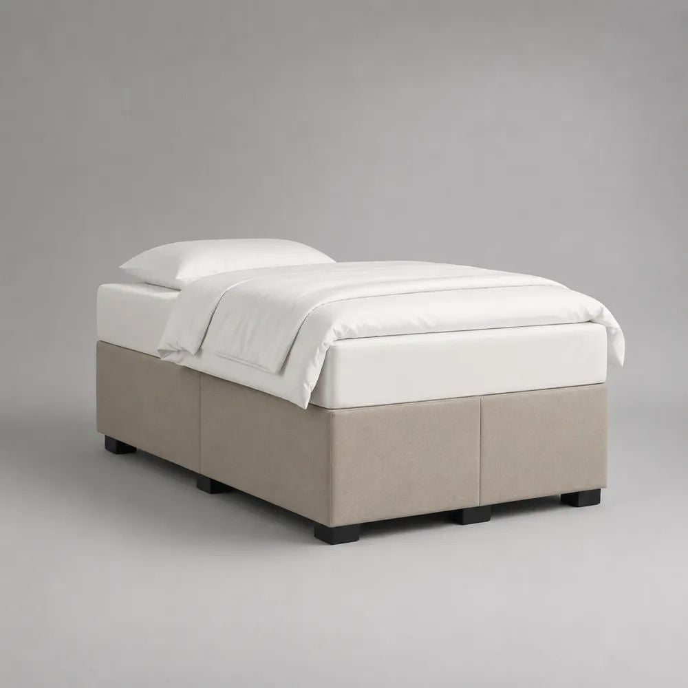 Boxspringbett 140 × 200 cm ohne Kopfteil, mit Matratze und Topper, Polyesterbezug, Beige/Weiß/Schwarz