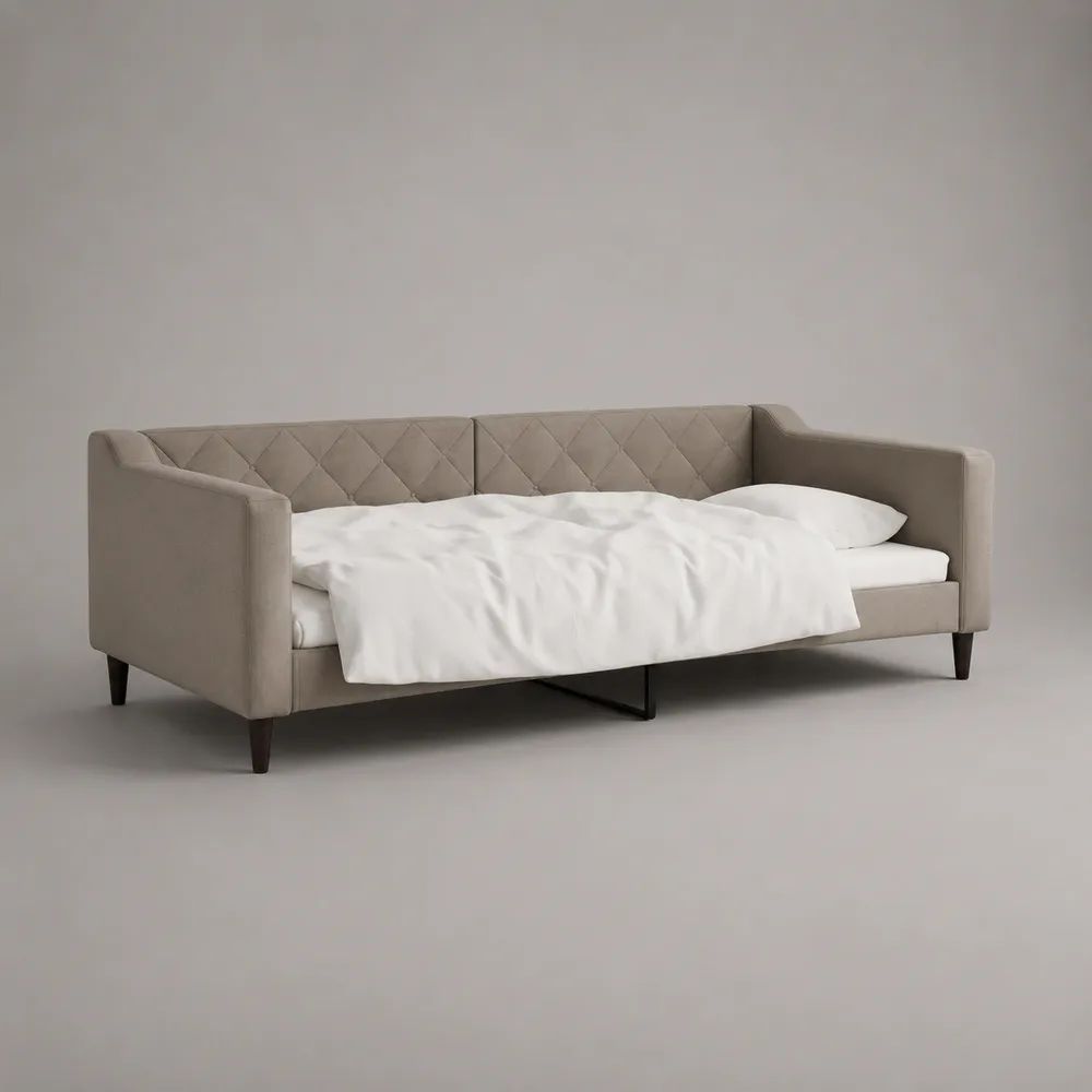 Tagesbett Polsterbett 90 x 200 cm mit Lattenrost und Polyester-Samtbezug, Beige