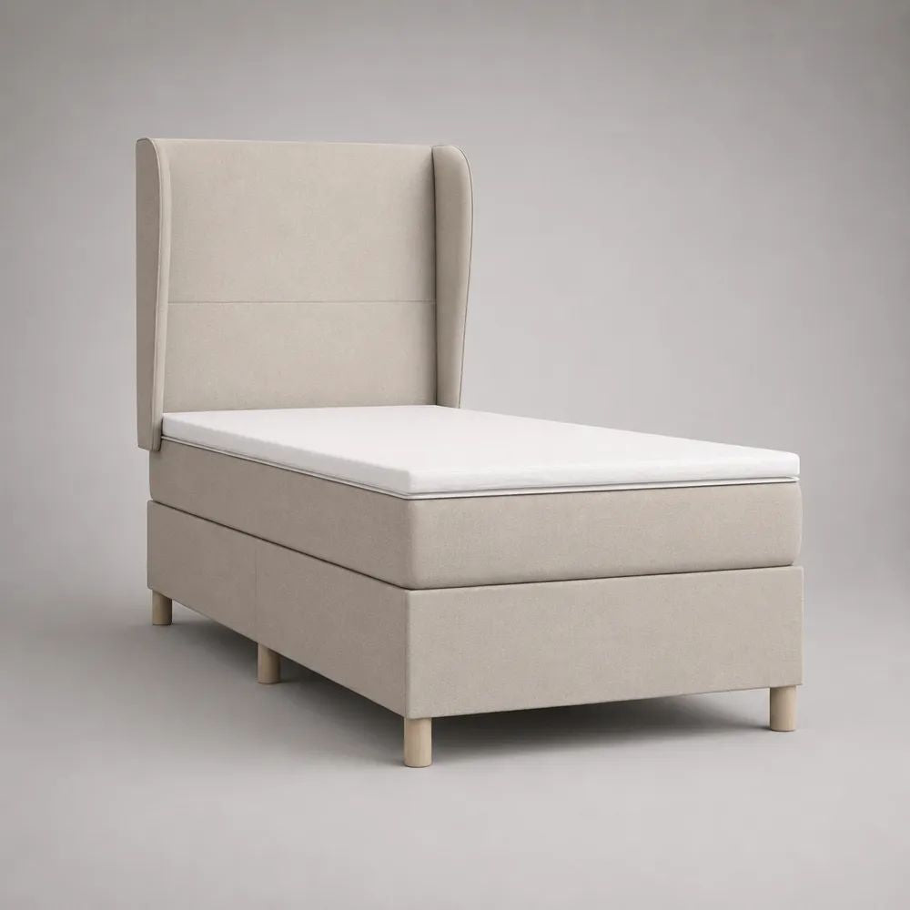 Boxspringbett-Set 90 × 200 cm mit Taschenfederkernmatratze und Topper, Stoffbezug, Beige/Natur/Weiß
