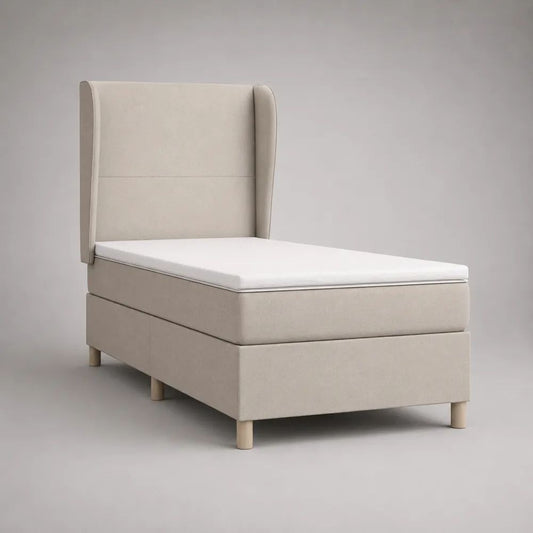 Boxspringbett-Set 90 × 200 cm mit Taschenfederkernmatratze und Topper, Stoffbezug, Beige/Natur/Weiß