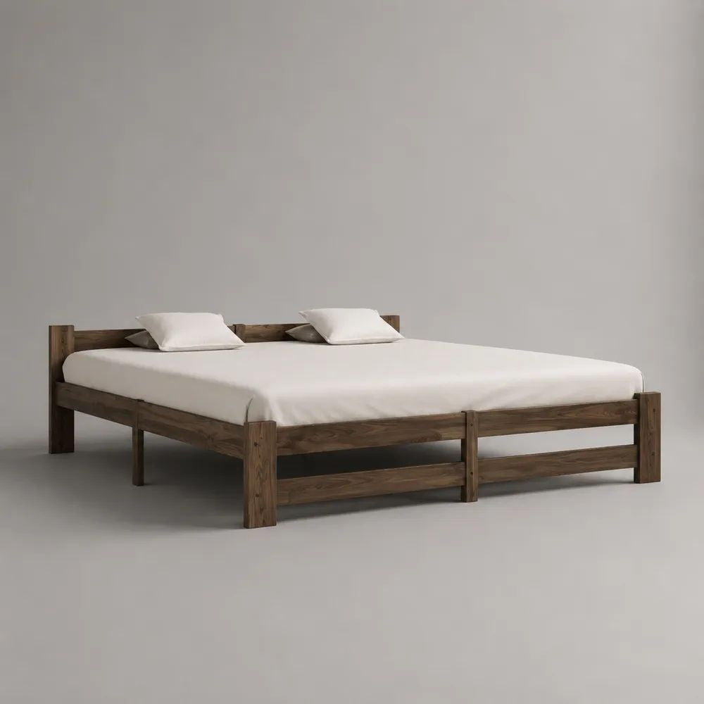 Doppelbett aus massivem Kiefernholz mit Kopfteil, Dunkelbraun, 188 × 208 × 62 cm, Liegefläche 180 × 200 cm