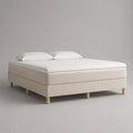 Boxspringbett 180 x 200 cm aus Stoff mit Tonnentaschenfederkernmatratze und PU-Schaum-Topper, Beige/Weiß/Naturfarben