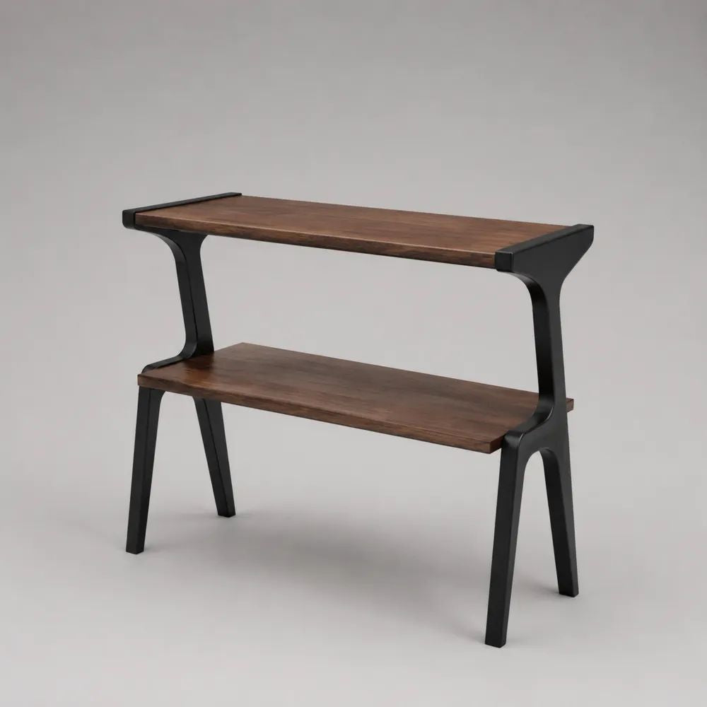 Beistelltisch Konsolentisch mit 2 Ablagen aus Holz und Stahl, Braun/Schwarz, 100 x 40 x 90 cm