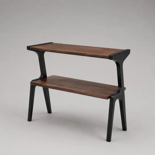 Beistelltisch Konsolentisch mit 2 Ablagen aus Holz und Stahl, Braun/Schwarz, 100 x 40 x 90 cm