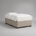 Boxspringbett 140 × 200 cm ohne Kopfteil, mit Matratze und Topper, Polyesterbezug, Beige/Weiß/Schwarz