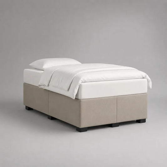 Boxspringbett 140 × 200 cm ohne Kopfteil, mit Matratze und Topper, Polyesterbezug, Beige/Weiß/Schwarz