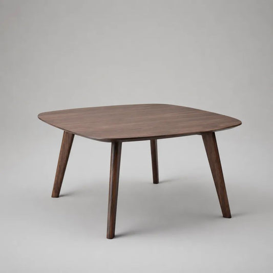 Quadratischer Couchtisch aus MDF mit Walnussfurnier und Massivholzbeinen, Dunkelbraun, 80 × 80 × 45 cm